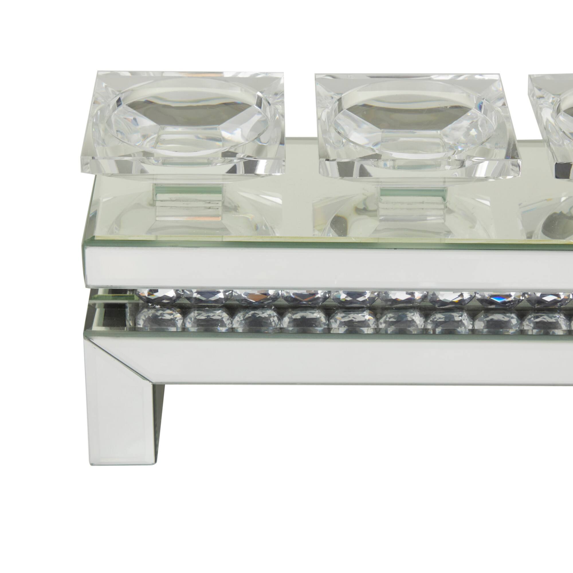 Set of 3 Silver MDF Glam Candle Holder, 7" x 20" x 4"